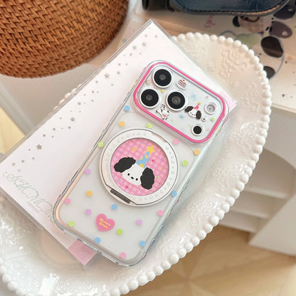 Korean Colorful Polka Dots Cartoon Puppy Magnetic Bracket Phone Case For iPhone