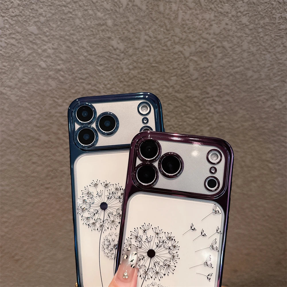 Plating Gradient Glitter Dandelion Case For iPhone
