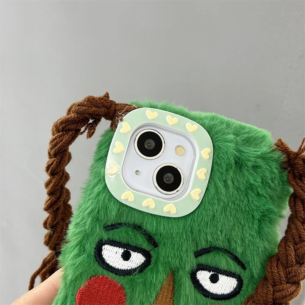 Korean Cute Funny Ugly Blush Face Fur Phone Case