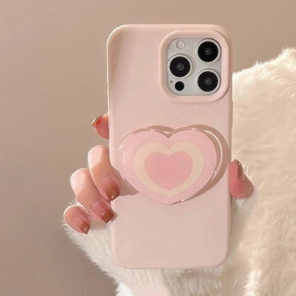 Korean Pink Phone Case With Love Heart Holder For iPhone