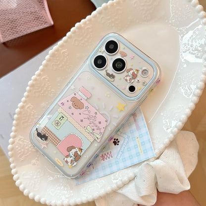 Korean Cartoon House Kitten Puppy Pattern Phone Case For iPhone