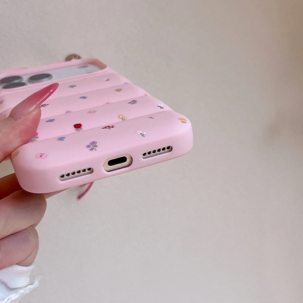 Sweet Cute Flowers Print Stereoscopic Rabbit Ears With Pendant Shock Proof Phone Cover Case For iPhone