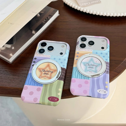 Korean Splicing Fold 360° Rotating Gradient Stars Magnetic Holder Phone Case For iPhone