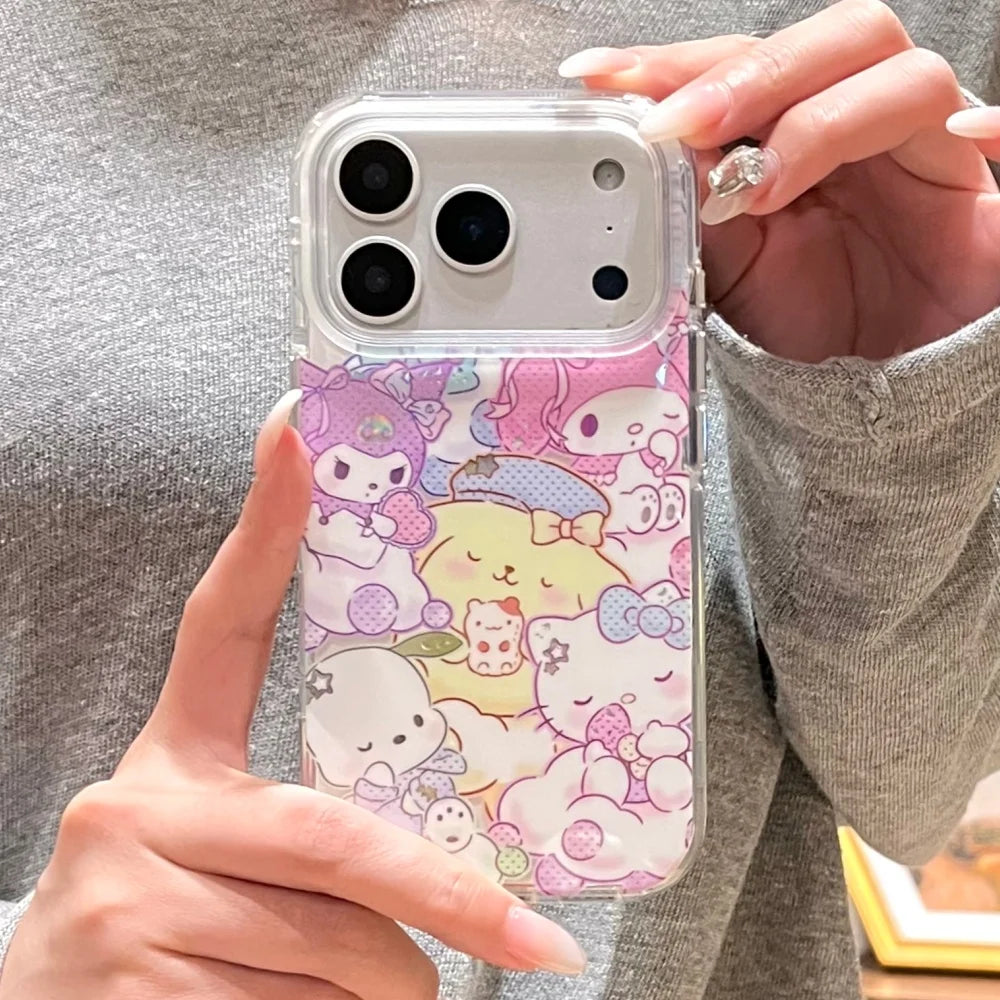 Round Edged Gilded Sanlio Family Phone Case For iPhone