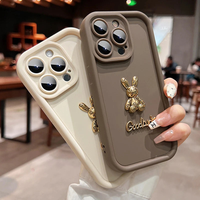 3D Cute Golden Rabbit Silicone Soft Phone Case For iPhone