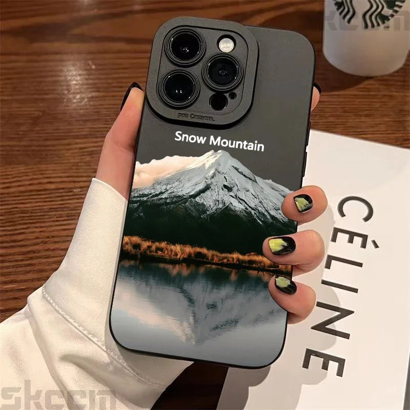 Black Mountain Peak Pattern Phone Case For iPhone