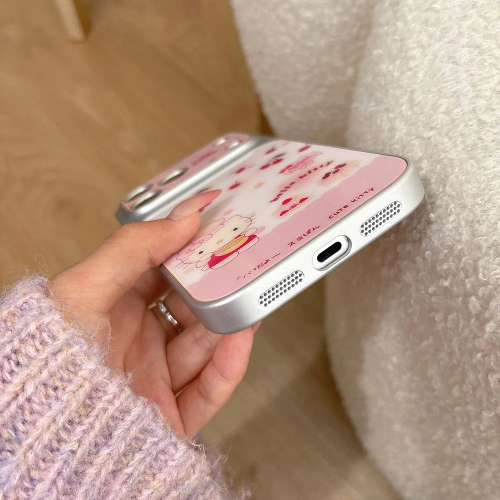 Luxury IMD Litchi Pink Red Kitty Cat Phone Case For iPhone