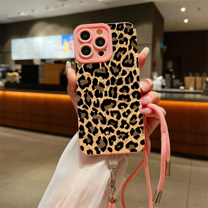 Brown Leopard Lanyard Strap Phone Case For iPhone