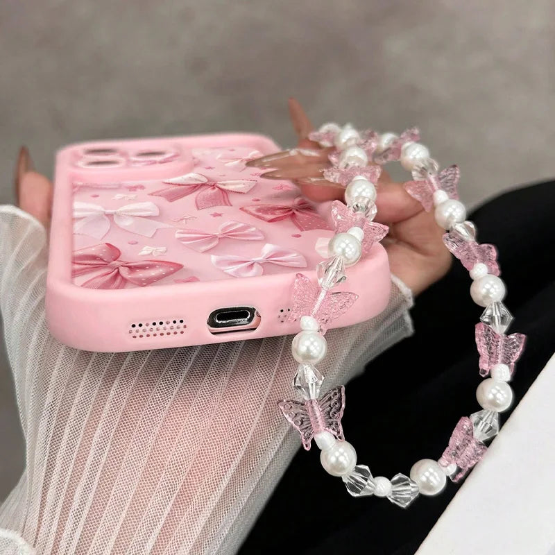Korea Pink Bowknot Pattern Soft Phone Case For iPhone