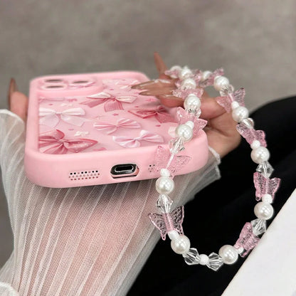 Korea Pink Bowknot Pattern Soft Phone Case For iPhone