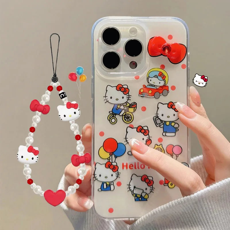 Hello Kitty Bicycle Balloon Strap Stand Phone Case For iPhone