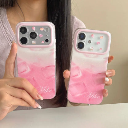 Hello Kitty Pink Ice Cube Phone Case Large Camera Window IMD Soft Shockproof Cover For iPhone