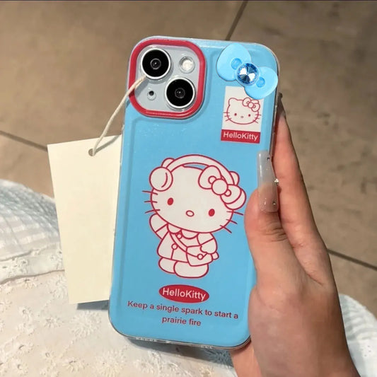 Hello Kitty Bow Music Kawaii Blue Bow Phone Case For iPhone