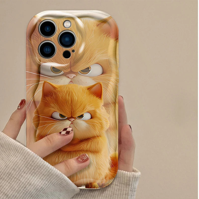 Cute Cartoon Funny Fat Cat Wavy Phone Case For iPhone