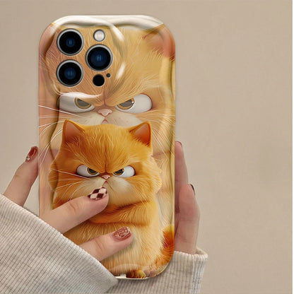 Cute Cartoon Funny Fat Cat Wavy Phone Case For iPhone