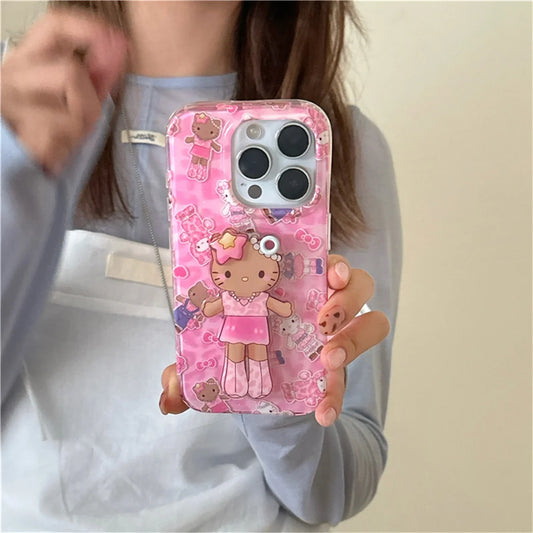 Fashion Pink Leopard Print Hello kitty Phone Case For iPhone