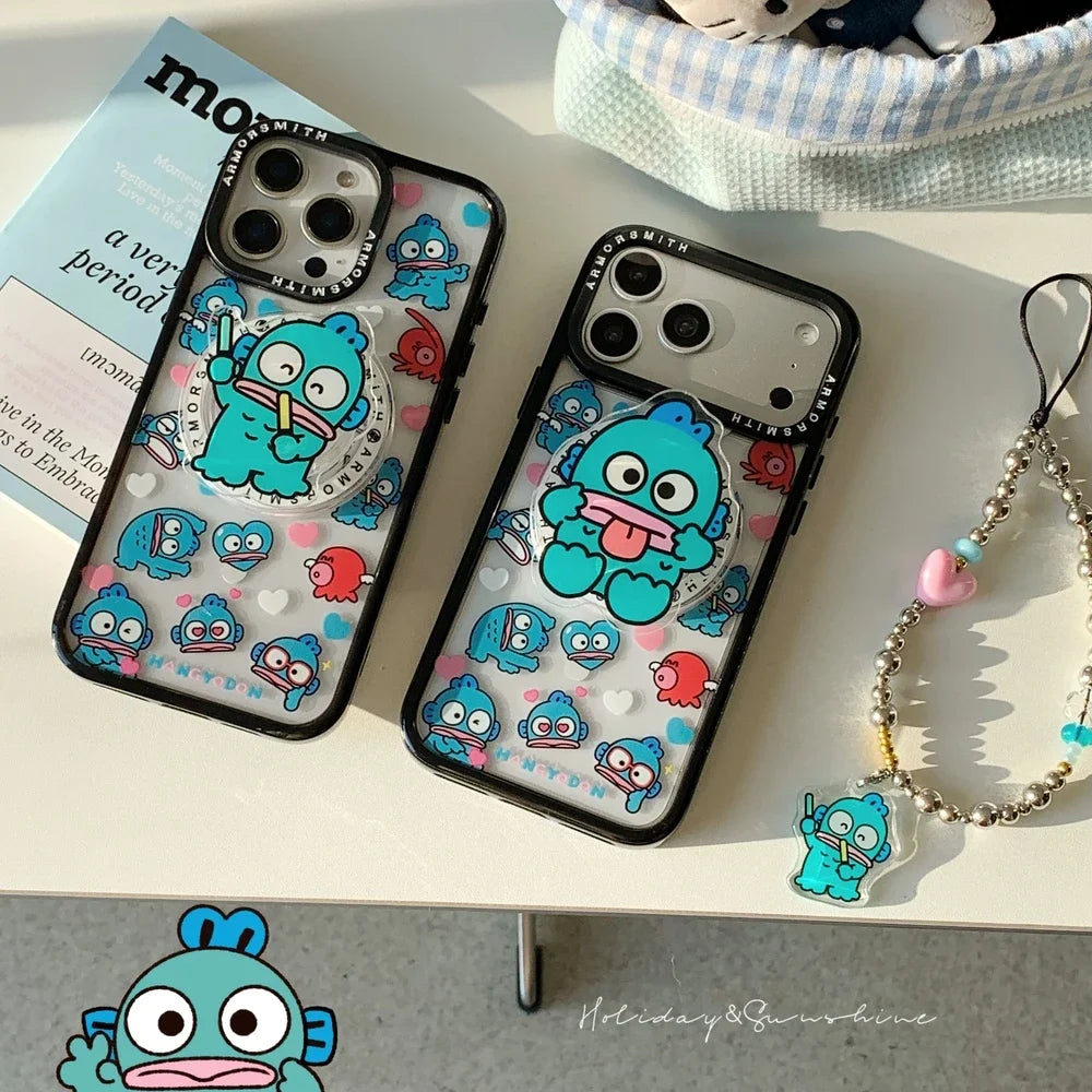 Sanrio Hangyodon Magnetic Holder Magsafe Wireless Charge Cute Cartoon Phone Case For iPhone