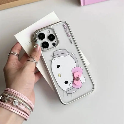 Hello Kitty Big Face Music Pink Bow Strap Phone Case For iPhone