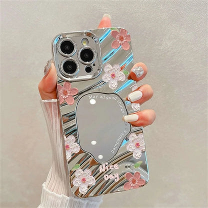 Luxury Plating Make Up Mirror Wave Bumper Shockproof Phone Case