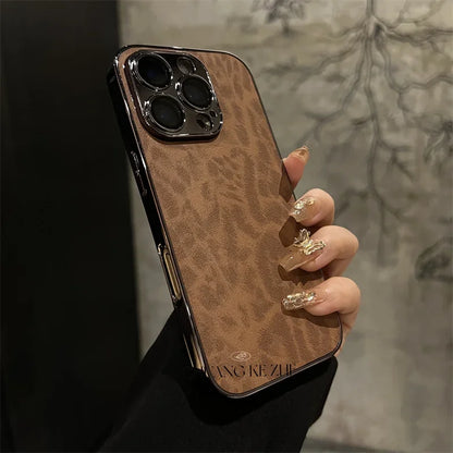 Luxury Plating Leopard Texture Leather Phone Case