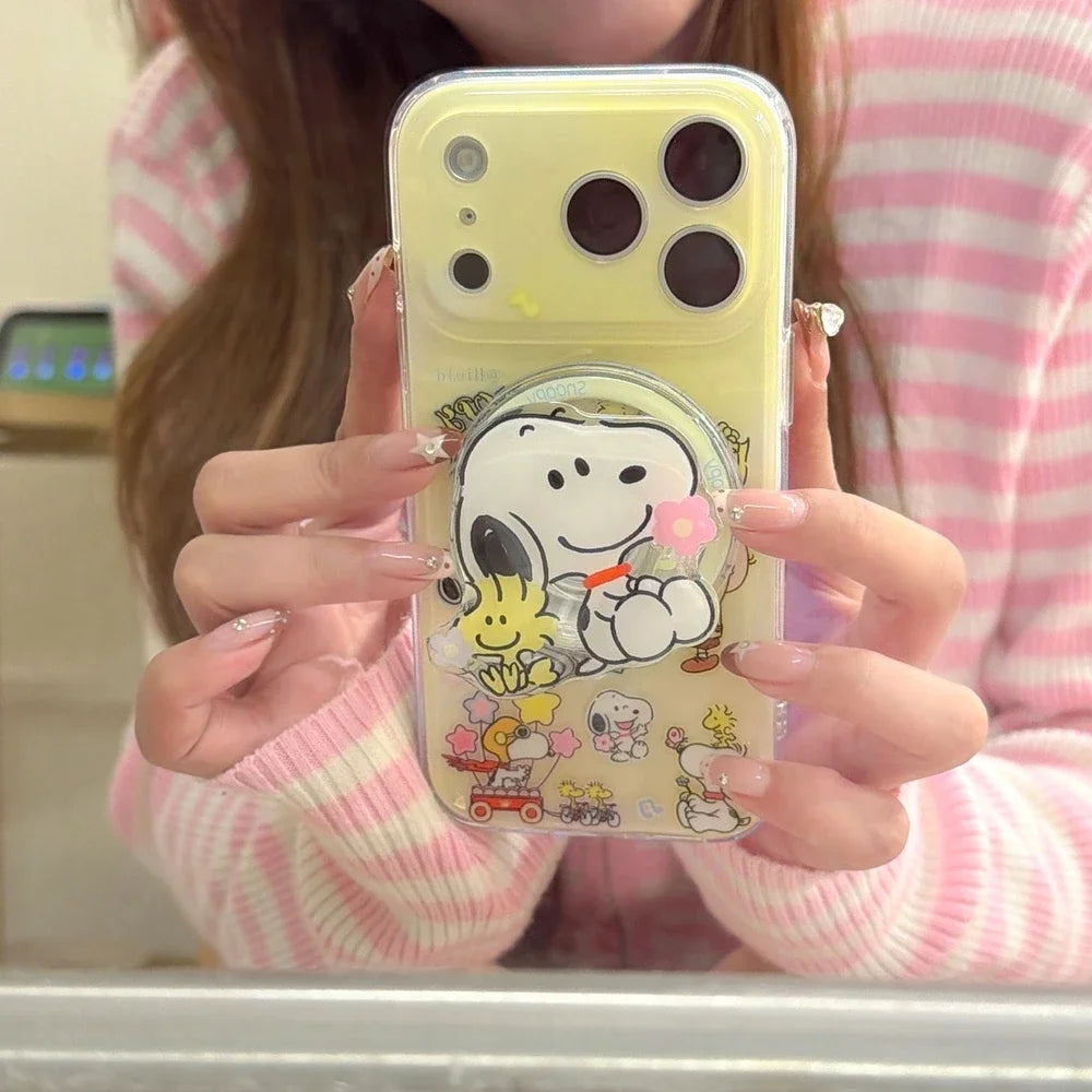 Snoopy Charlie Brown Cute Cartoon Magnetic Holder Magsafe Wireless Charge Phone Case For iPhone