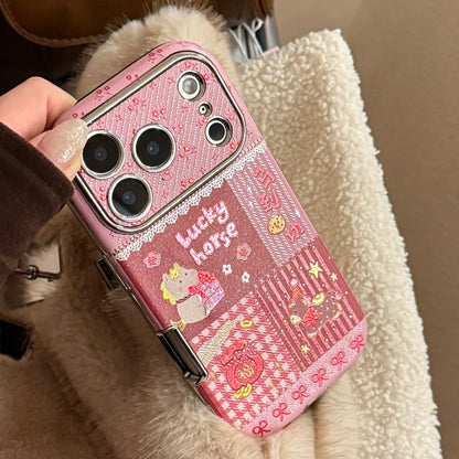 Korean Cartoon Horse Splicing Leather Texture Phone Case For iPhone