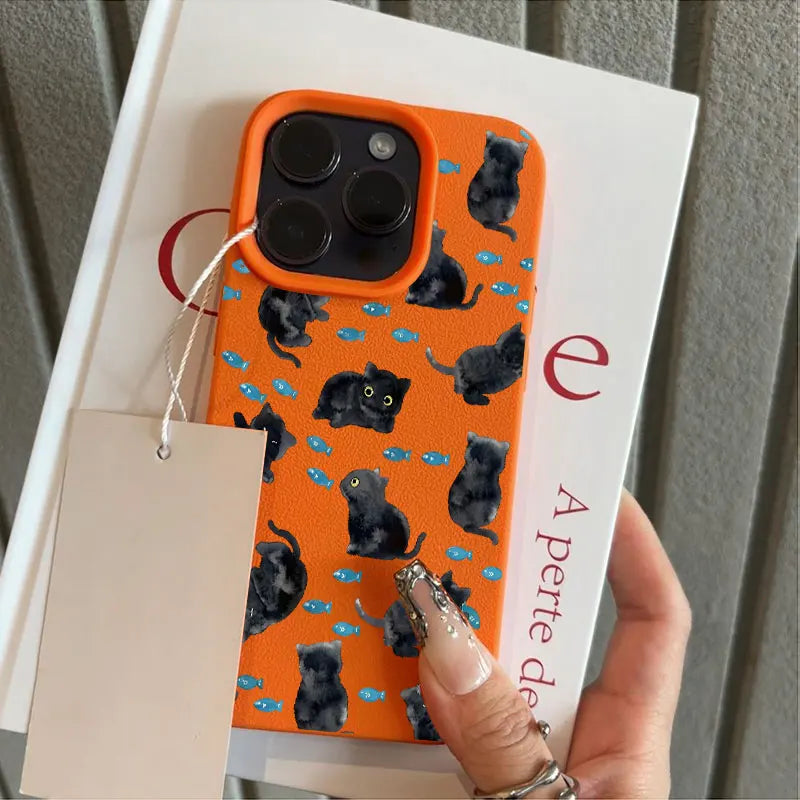 Cute Black Cat Blue Fish Pattern Silicone Phone Case For iPhone