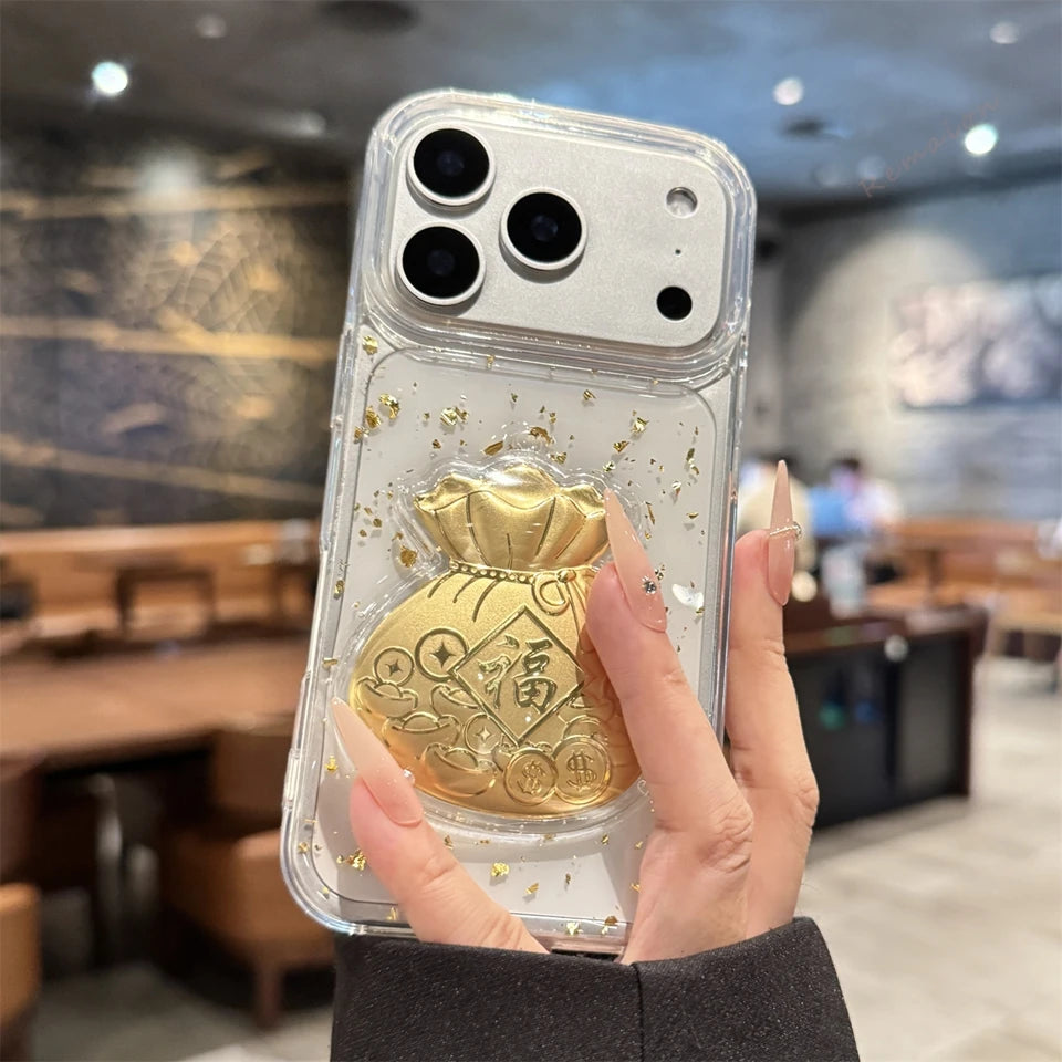 Bling Bling  Glitter Gold Fu Clear Phone Case For iPhone