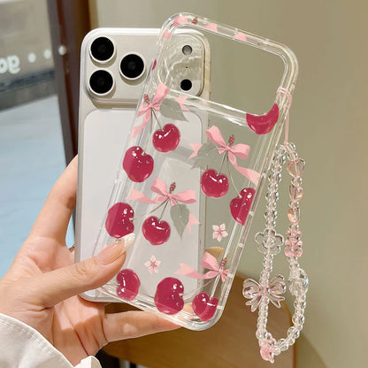 Pink Sweet Cherries Transparent Phone Case For iPhone