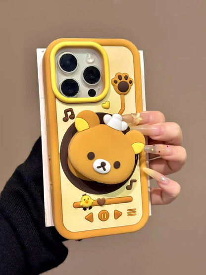 3D Cute Rotating Record Player Cartoon Bear Silicone Phone Case