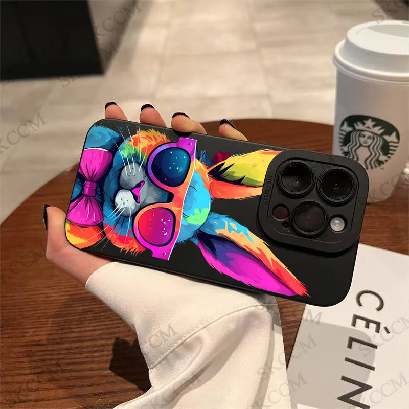 Cute Colorful Rabbit Silicone Phone Case For iPhone