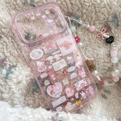 Cute Transparent Pink Kitty Stickers Phone Case For iPhone