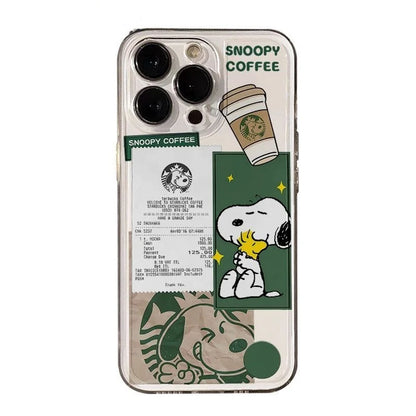 Cute Cartoon Snoopy Coffee Clear Phone Case For iPhone