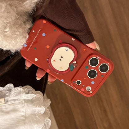 Korean Colorful Polka Dot Cartoon Red Apple Mirror Bracket Phone Case For iPhone