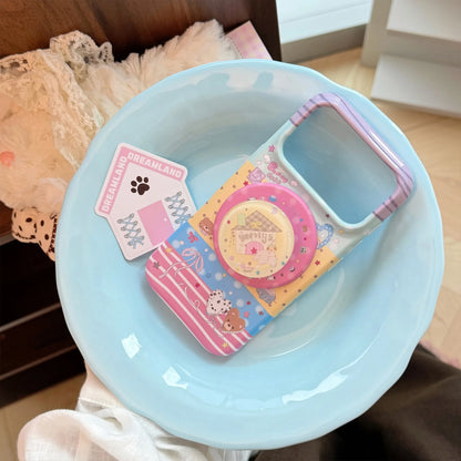 Korean Splicing Colorful Cartoon Elephant House Magnetic Bracket Phone Case For iPhone
