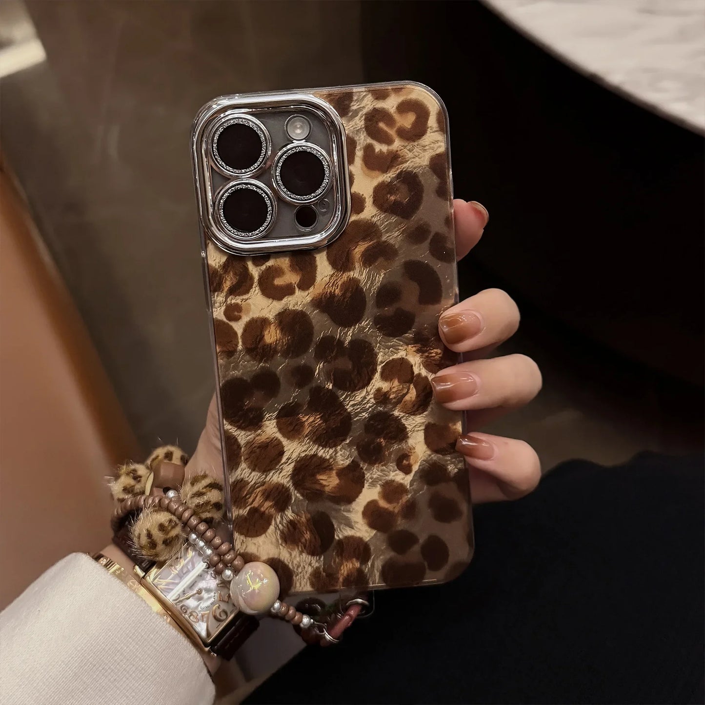 Luxury Bling Glitter Leopard Print with Lanyard Phone Case For iPhone