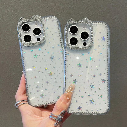 Luxury Cute Cat Bling Diamond Camera Protector Phone Case
