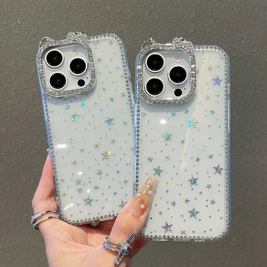 Luxury Cute Cat Bling Diamond Camera Protector Phone Case