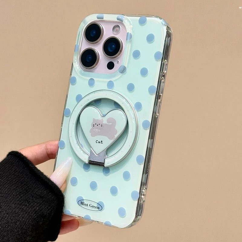 Mint Green Polka Dot Magnetic Holder Stand Phone Case
