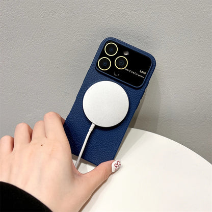 Large Window Litchi Texture For Magsafe Magnetic Case For iPhone