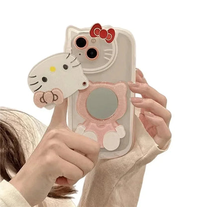 Hello Kitty Makeup Mirror Stand Phone Case For iPhone