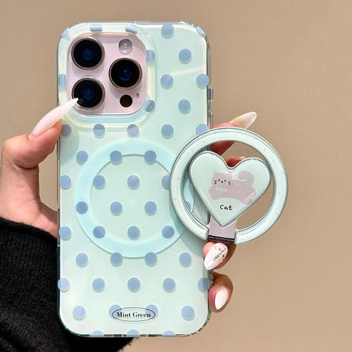 Mint Green Polka Dot Magnetic Holder Stand Phone Case