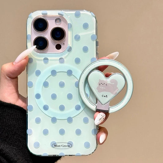 Mint Green Polka Dot Magnetic Holder Stand Phone Case