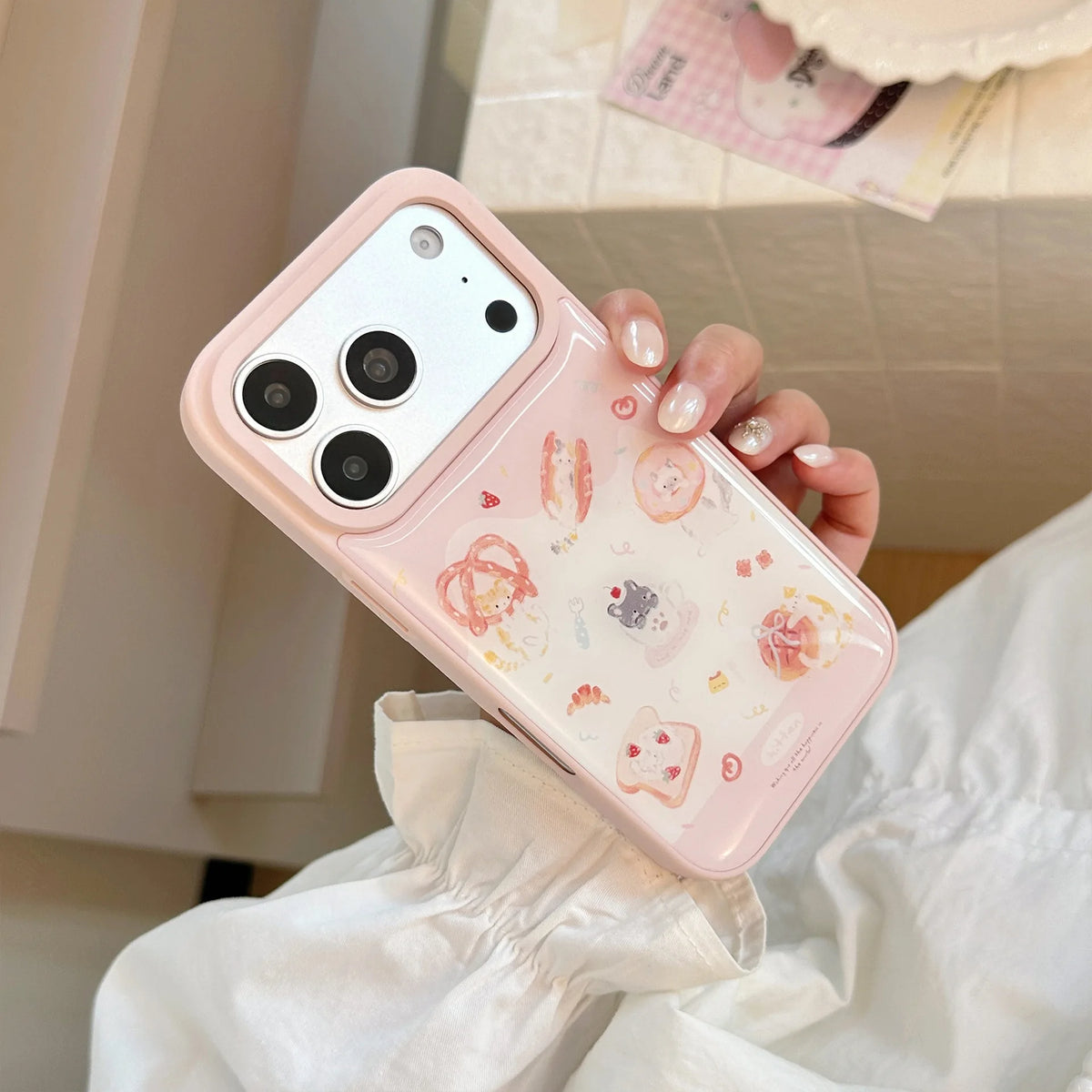 Korean Cartoon Kitten Dessert Bread Pattern Drop Glue Phone Case For iPhone