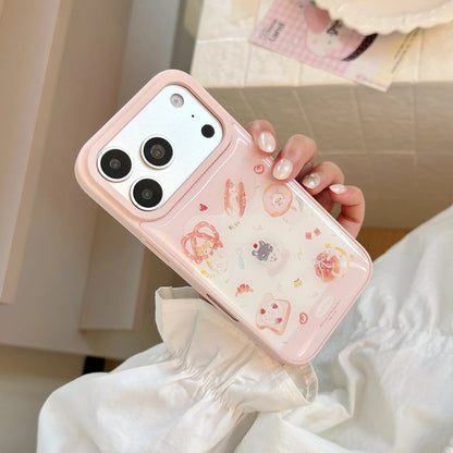 Korean Cartoon Kitten Dessert Bread Pattern Drop Glue Phone Case For iPhone