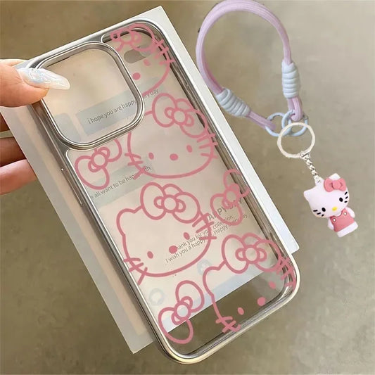 Hello Kitty Pink Strap Mirror Pink Lines Phone Case For iPhone