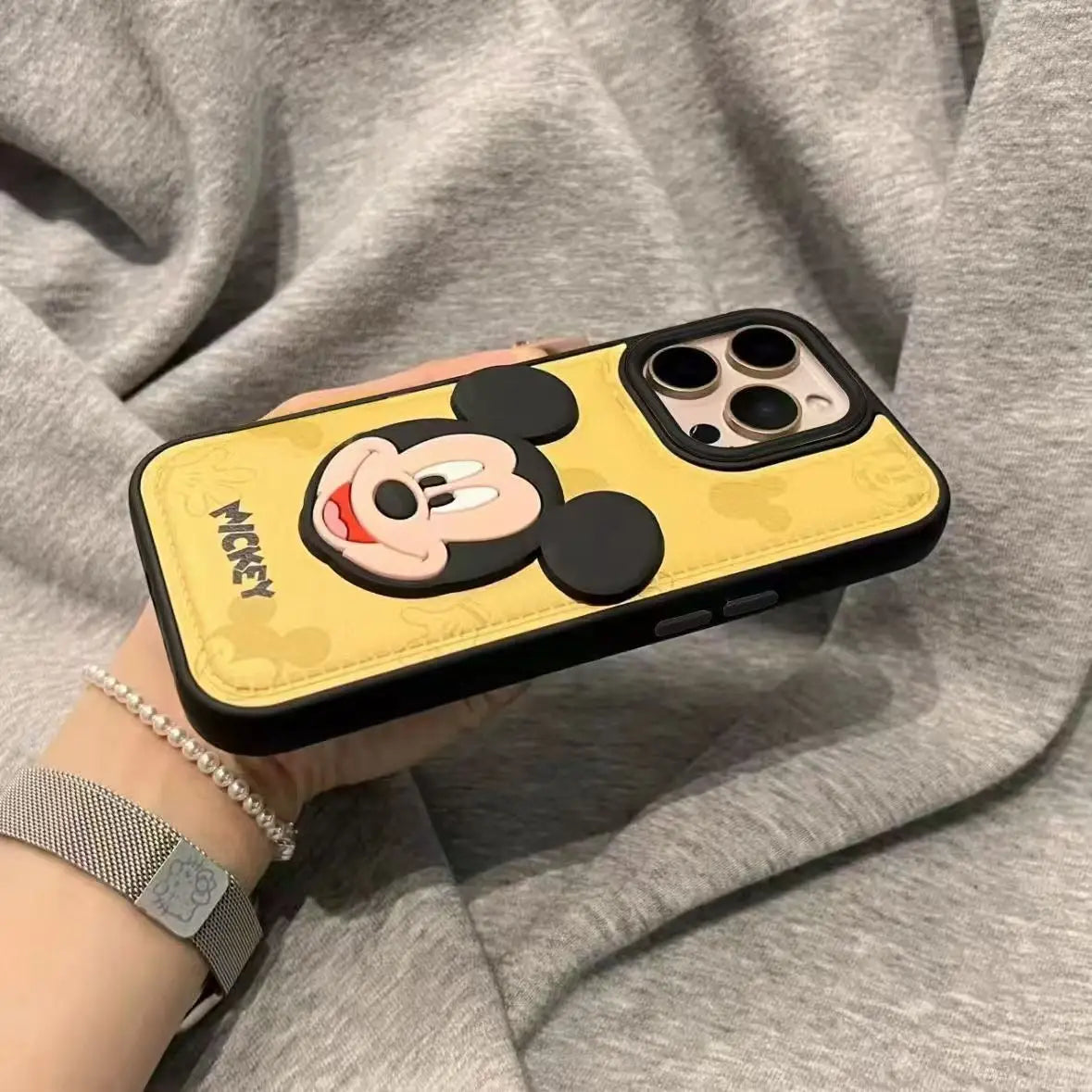Cute 3D Mickey Mouse Leather Pattern Phone Case Compatible with iPhone