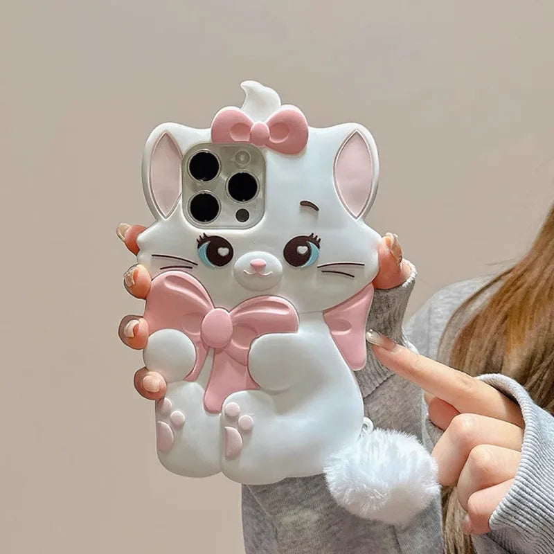 Marie Cat Cartoon 3D Bow Phone Case For iPhone