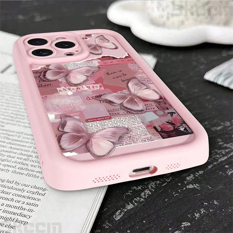 Pink Cute Butterfly Silicone Soft Phone Case For iPhone