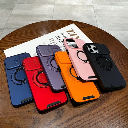 Rotation Stand Slide Camera Protector Magnetic Phone Case For iPhone